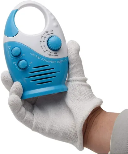 Vista 4 de Radio de ducha impermeable, radio AM/FM a prueba de salpicaduras con mango superior para uso en baño al aire libre - Altavoz integrado y volumen
