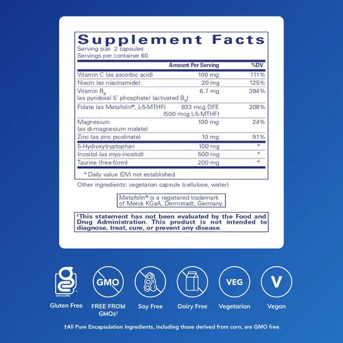 Vista 2 de Pure Encapsulations SeroPlus Soporte hipoalergénico de serotonina para apoyar el estrés ocasional moderado 120 cápsulas Suplemento de soporte