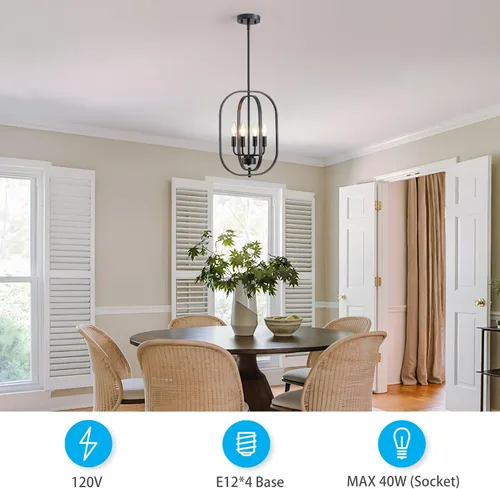 Vista 4 de XINGQI Modernas lámparas de araña para comedor, lámpara colgante rústica geométrica de granja de 31 cm, lámpara de techo de metal negro de 4 luces