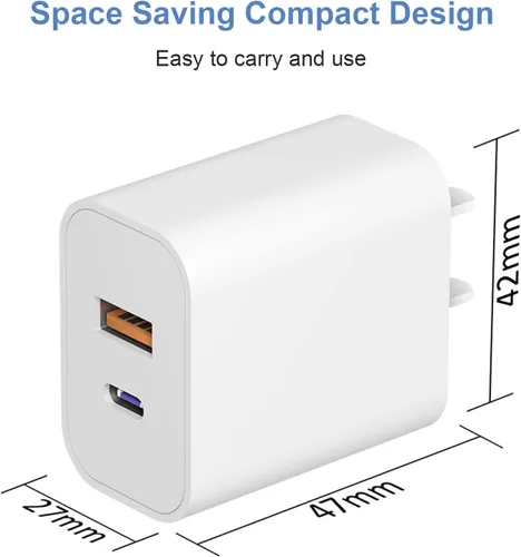 Vista 6 de Bloque de Cargador USB C Carga Rápida Adaptador Multipuerto iPhone 17 Bloque de Cargador 20W USB-C y Puerto USB-A para iPhone