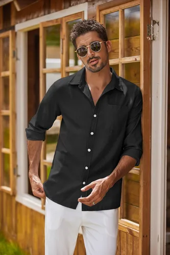 Vista 32 de COOFANDY Camisa Oxford de manga larga con botones para hombre, camisas de vestir de ajuste regular