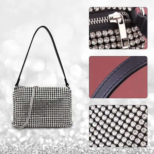 Vista 6 de JBB Rhinestone Clutch Purses For Women Glitter Purse Bling Evening Handbags Chain Strap Mini Party Bag Small