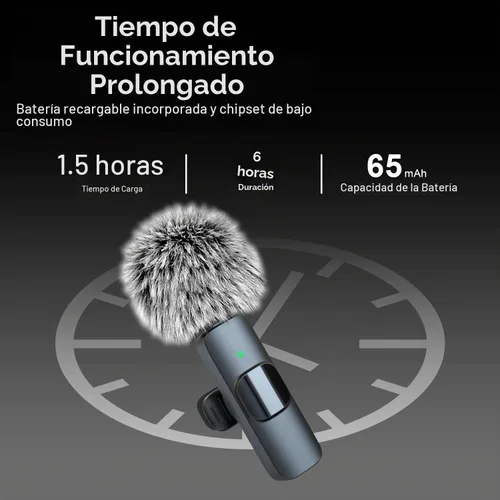 Vista 8 de Micrófono Lavalier inalámbrico para iPhone, Android, iPad, tabletas, mini micrófono Bluetooth con cancelación de ruido, transmisión de 65 pies