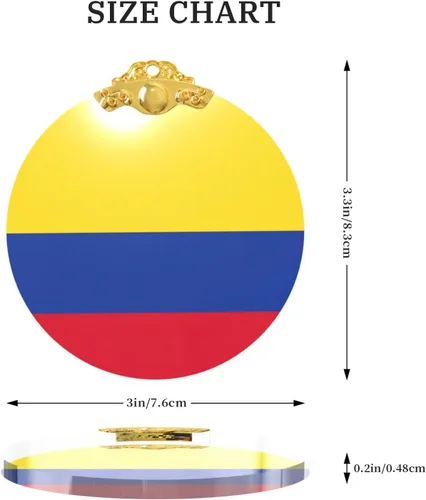 Vista 4 de Colgante redondo de adorno navideño de cristal con estampado de bandera de Colombia con detalles dorados y plateados para colgar la decoración