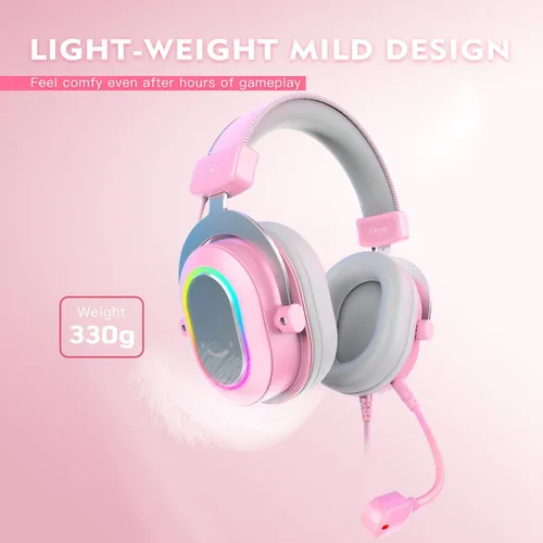 Vista 4 de FIFINE Auriculares para juegos de PC, auriculares con cable USB con micrófono, sonido envolvente 7.1, control en línea, auriculares RGB sobre