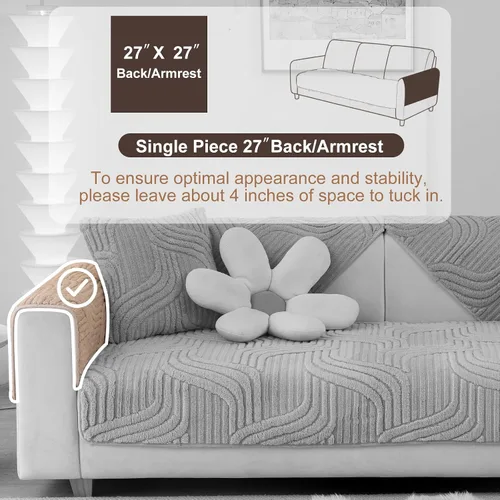 Vista 2 de Funda de sofá suave y sólida, lavable, funda antideslizante de felpa para sofá modular de 3 cojines, funda de sofá afilada L, protector de muebles