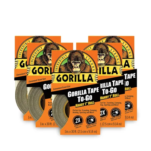 Vista 12 de Cinta Gorilla, Mini Cinta de Ducto para llevar, 1" x 10 yardas tamaño de viaje, negro, (paquete de 2)