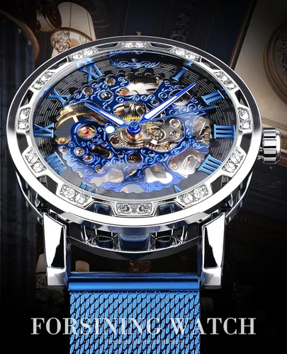 Vista 2 de Reloj de pulsera mecánico retro steampunk con diamantes de talla real para hombre, elegante reloj de pulsera mecánico