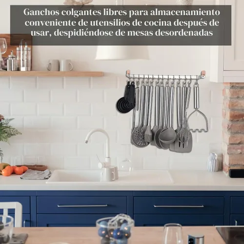 Vista 5 de Kyraton - Juego de utensilios de cocina de silicona de 38 piezas con estante para utensilios, juego de espátula de cuchara, utensilios de cocina 1.