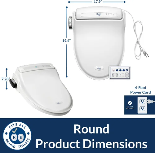 Vista 14 de Bio Bidet BB1000 Asiento de bidé de agua caliente, secador de aire, asiento calefactable con tapa de cierre lento, control remoto, redondo