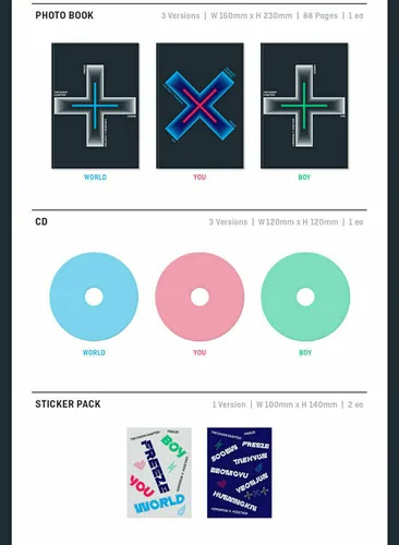 Vista 2 de TXT [ THE CHAOS CHAPTER : FREEZE ] Album [ WORLD ] VER. CD+88p Photo Book+Sticker Pack(1pack 2ea)+Lyric Book+Behind Book+Photo Card+1Original Story