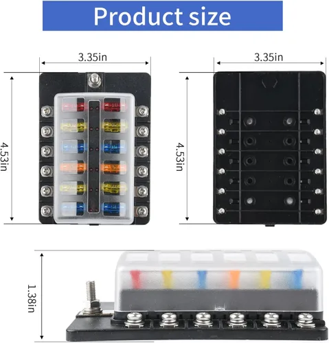 Vista 2 de Cuchilla de caja de fusibles de 12 vías de 12 V, caja de fusibles de 12 V con indicador LED, cubierta de humedad y polvo, soporte de caja