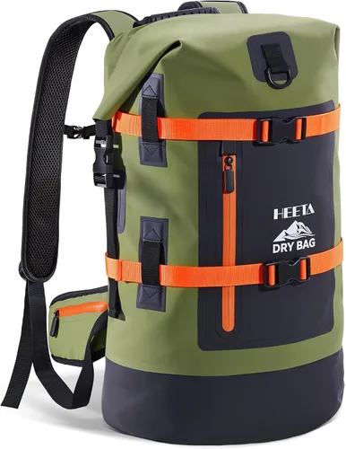 Vista 9 de HEETA - Bolsas secas impermeables para hombres y mujeres, mochila de 40 L, con parte superior enrollable, mochila de senderismo resistente para Negro