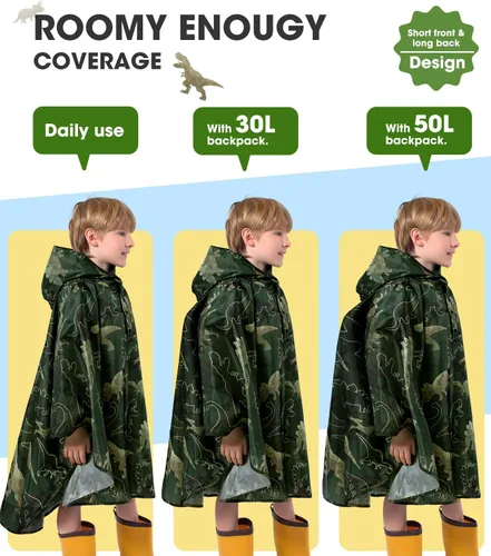 Vista 2 de WAWSAM Poncho de lluvia ligero para niños, impermeable, reutilizable