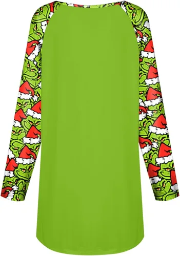 Vista 4 de Sudadera de manga larga con cuello redondo y estampado navideño para mujer, para otoño e invierno