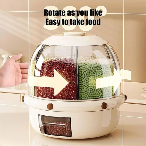 Vista 4 de Dispensador giratorio de alimentos secos para encimera, dispensador de 6 rejillas para lentejas, arroz, frijoles, contenedor de almacenamiento
