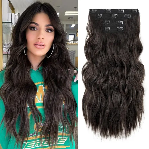 Vista 15 de REECHO Extensiones de cabello con pinza, 4 piezas de extensiones de cabello rubio de 24" de largo, ondas de playa gruesas, HE003, trama de encaje