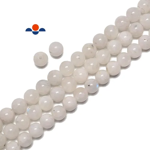 Vista 4 de JM Design Agujero de 0.079 pulgadas con agujero natural de piedra lunar blanca lisa redonda tamaño 0.236 in 15.5 pulgadas hebra para fabricación