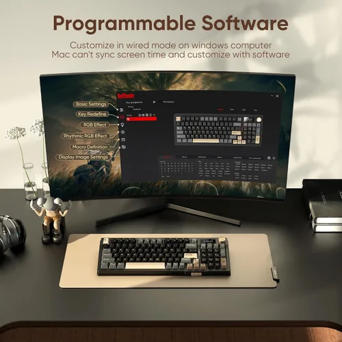 Vista 8 de RedThunder Teclado mecánico inalámbrico K95, pantalla y perilla TFT, Tri-Mode BT5.02.4GHzUSB-C intercambiable en caliente personalizado