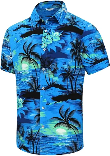Vista 41 de SheLucki - Camisa hawaiana para hombre, unisex, de manga corta, con botones, para la playa y el verano, ropa casual estampada con sombra de palmas