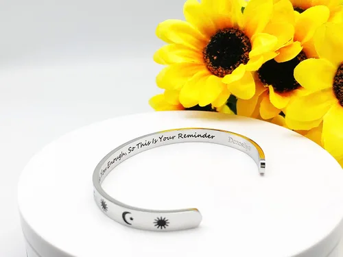 Vista 145 de Pulseras inspiradoras para mujer, joyería de acero inoxidable, con refranes, pulsera motivacional con mensaje oculto, pulseras grabadas para mejor