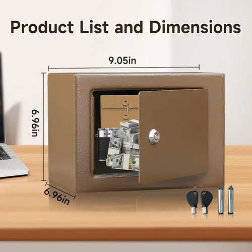 Vista 3 de ELLAIG Caja de seguridad pequeña 0.23 pies cúbicos Caja de seguridad para dinero en efectivo Mini Caja de seguridad con cerradura 9.05 x 6.7 x 6.7