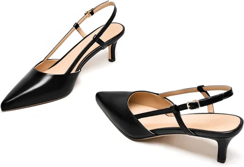 Vista 5 de Zapatos de tacón bajo con hebilla de cuero mate para mujer, con puntera puntiaguda, de 2 pulgadas
