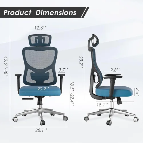 Vista 8 de Soohow Silla de oficina ergonómica, silla de escritorio de malla con reposabrazos, silla de oficina de respaldo alto con soporte lumbar ajustable