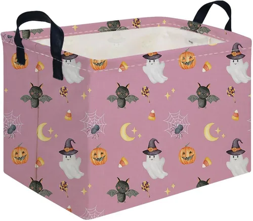 Vista 20 de Cesta rectangular de Halloween para gatos, cestas vacías de Halloween, cesta de truco o trato para niños y niñas, cestas de estantería, papelera