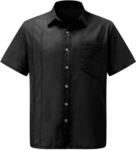 Vista 2 de Camisas casuales con botones para hombre, manga corta, algodón y lino, camisetas de ajuste regular, camisa de vestir de playa de verano
