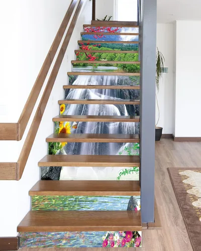 Vista 12 de FLFK Calcomanías para escaleras, calcomanías para escaleras, calcomanías para despegar y pegar, caminos de flores y césped, calcomanías