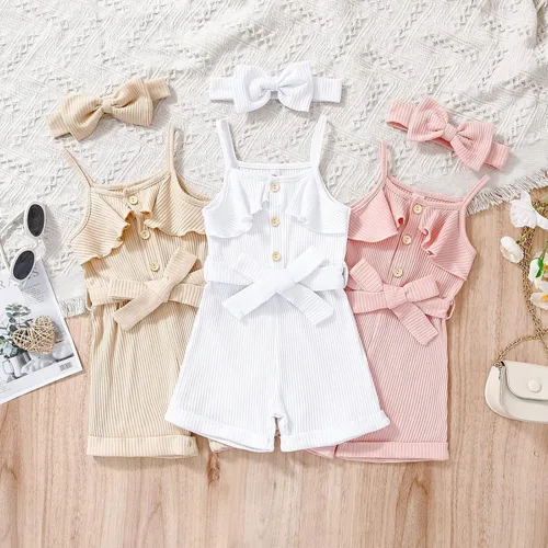 Vista 4 de CETEPY Ropa de bebé niña pequeña trajes de verano sin mangas overol halter de una pieza diadema