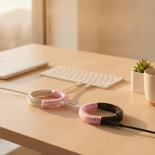 Vista 4 de 2 protectores de cables en espiral para auriculares y cables de datos, ayuda a organizar y proteger varios cables como cargadores, auriculares