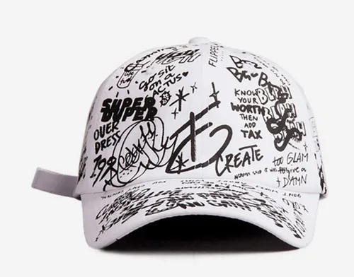 Vista 2 de Flipper Gorra de béisbol de algodón con diseño de graffiti Doodle para hombres y mujeres, sombrero Kpop con ala curva, ajustable