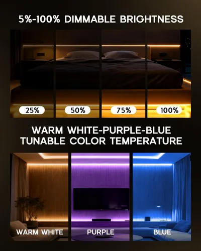 Vista 3 de Tira de luces LED de 16.4 pies, 110-120 V, cuerda de luces de neón de silicona regulables, tira de luces de neón flexibles e impermeables