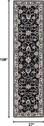 Vista 3 de SAFAVIEH Jardin Collection Alfombra de pasillo, 2 pies 3 pulgadas x 9 pies, negro y marfil, lana floral hecha a mano, ideal para zonas de alto