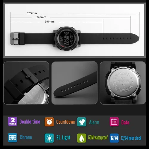 Vista 6 de SKMEI Simple Digital Relojes Militares Impermeable Electrónico LED Doble Hora Negro Reloj
