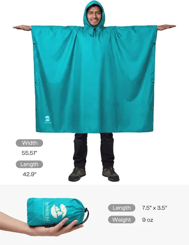 Vista 3 de SaphiRose Poncho de lluvia con capucha, impermeable, para hombres, mujeres y adultos Algas Azul 1 Pack