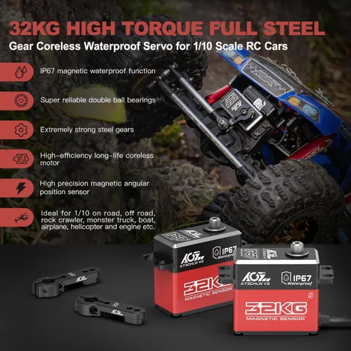Vista 3 de AGFRC A73CHLW V2 70.5 lbs Servo de dirección RC sin núcleo de alto esfuerzo de torsión y programador servo AGF-SPV3