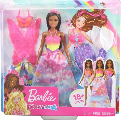 Vista 6 de Barbie Dreamtopia Dress Up Doll Set de regalo, aprox. 12 pulgadas, morena con 3 modas