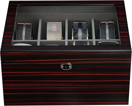 Vista 3 de TimelyBuys Caja organizadora de almacenamiento de madera de ébano para 8 cinturones y accesorios, para tocador, mesita de noche, armario, regalo