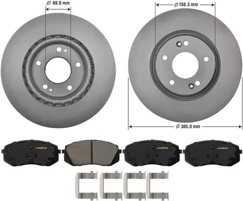 Vista 2 de Goodyear Frenos PRK3621F Kit de Frenos Delanteros Premium con Par (2) de Rotores de Freno Recubiertos AntiOx y Pastillas de Freno Cerámica