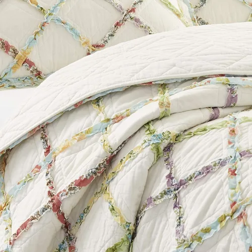 Vista 8 de Laura Ashley – Ruffled Garden colcha de algodón, Poliéster, Crema, gemelo