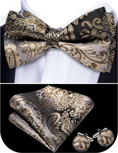 Vista 62 de Barry.Wang Pajarita de Rayas Paisley para Hombre de Seda Preatada Pañuelo de Bolsillo Gemelos Juego Formal Boda Fiesta Graduación