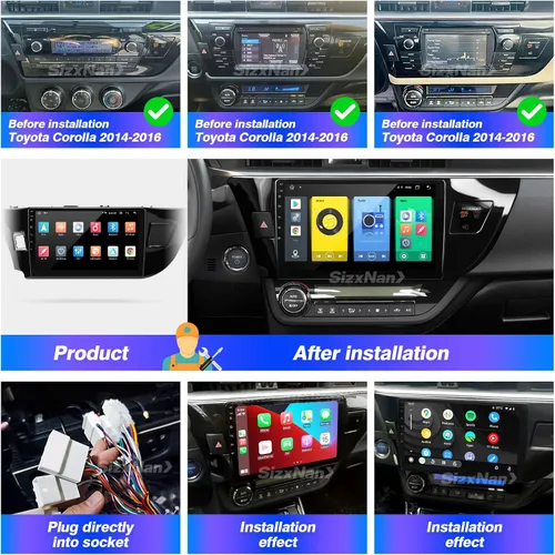 Vista 6 de Para Corolla Android Radio pantalla táctil compatible con Carplay Android Auto, reproductor multimedia de navegación Bluetooth estéreo para coche