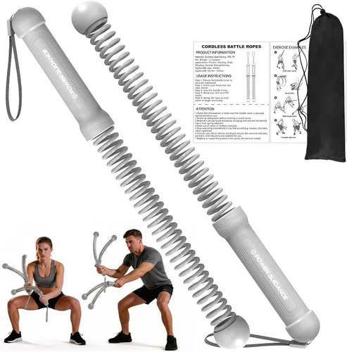 Vista 7 de Power GUIDENCE - 2 cuerdas de batalla sin cuerda para gimnasio en casa, cuerdas de batalla portátiles para entrenamientos HIIT, espacio pequeño