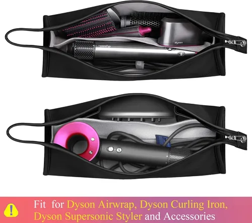 Vista 2 de Funda de viaje de cuero PU compatible con Dyson Airwrap Styler/Shark Flexstyle, funda de transporte portátil para secador de pelo Dyson Supersonic
