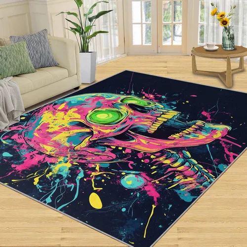 Vista 26 de Cyberpunk Rugs for Bedroom, Neon Head Area Rug, Neon Art Rugs for Living Room, Indoor Non-Slip Rug, Machine Washable Carpet for Front Entrance Floor