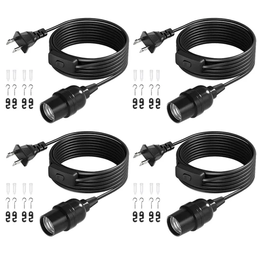 Vista 10 de DiCUNO Cable de extensión de linterna colgante E26, lámpara de control de interruptor de cable en línea para enchufar y apagar, 6.6 pies, negro