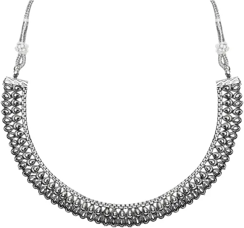 Vista 4 de I Jewels Silver Oxidised Indian Wedding Bollywood Choker Necklace and Earrings Jewellery Set For Women & Girls (MC058-118)